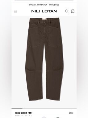 Nili Lotan Shon cotton pant. Mid rise barrel. Size 8